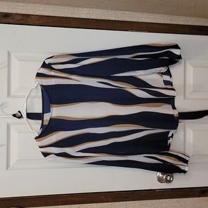 Blue Gold and White lightweight long sleeve blouse